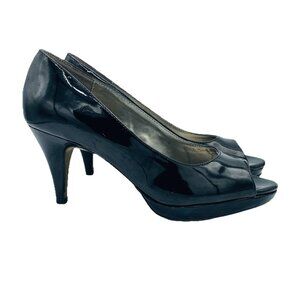 Bandolino Heels Womens Size 7 M Black Mylah Slip On Pumps High Stiletto Peep Toe